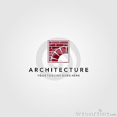 Vintage bridge logo construction brick vector emblem illustration design Vector Illustration