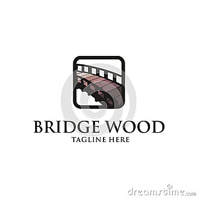 Vintage bridge wood emblem logo Cartoon Illustration