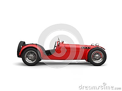 Vintage bright red open wheel racing car - side view Stock Photo