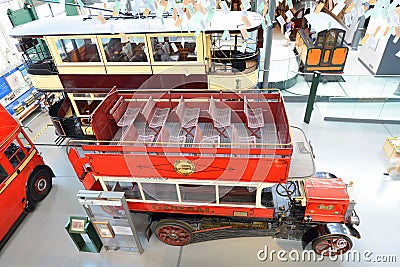 Vintage british double decker tram and bus - London transport museum Editorial Stock Photo