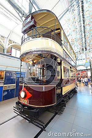 Vintage british double decker tram - London transport museum Editorial Stock Photo