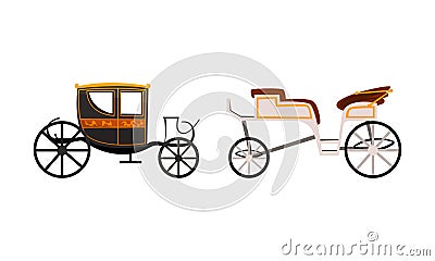 Vintage Brougham Set, Side View of Old Carriage for People Transportation Flat Vector Illustration Vector Illustration