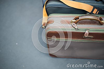 Vintage brown leather bag suitcases close up Stock Photo