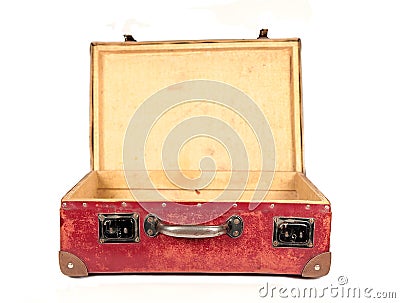 Vintage brown leather suitcase open Stock Photo