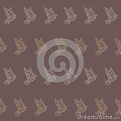 Vintage brown outline pigeon pattern Vector Illustration
