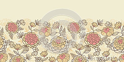 Vintage brown pink flowers horizontal seamless Vector Illustration