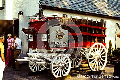 Vintage Budweiser wooden wheel wagon Editorial Stock Photo