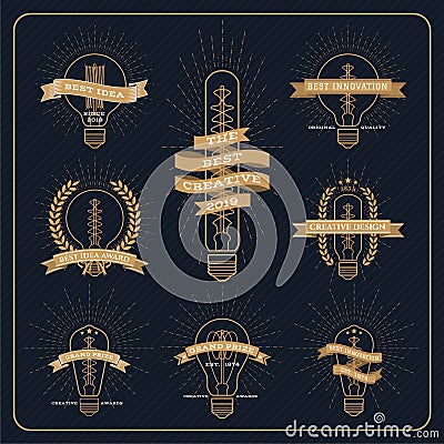 Vintage bulb creative and idea award label with ray burst Vector Illustration