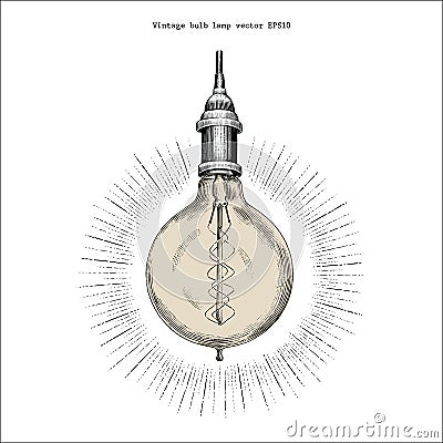 Vintage bulb lamp hand drawing engraving style Vector Illustration