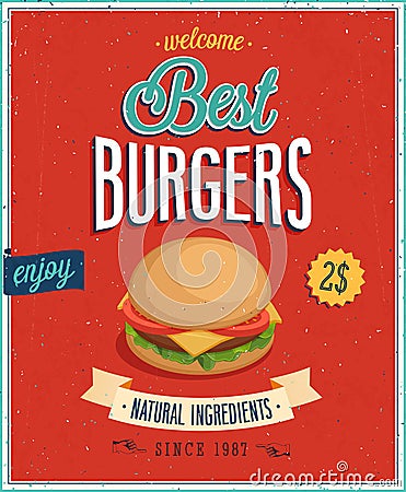 Vintage Burgers Poster. Vector Illustration