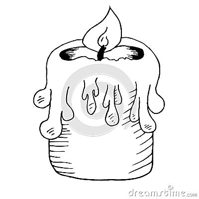 Vintage burning candle hand drawn illustration. Cartoon Illustration