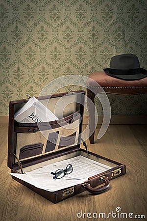 Vintage businessman briefcase Stock Photo
