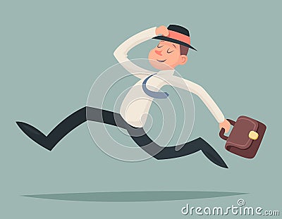 Vintage Businessman Running Hurry Race Rush Velocity Winner Character Icon on Stylish Background Retro Cartoon Design Vector Illustration