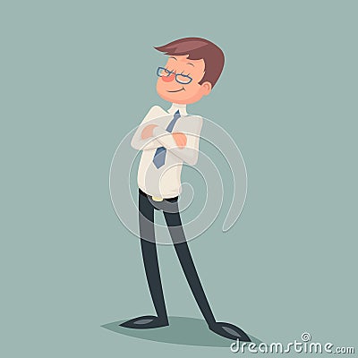 Vintage Businessman Standing Proud Clever Winner Vector Illustration