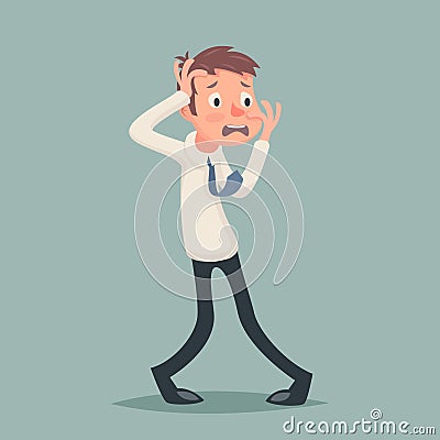 Vintage Businessman Suffer Emotion Fear Horror Depression Stress Character Icon on Stylish Background Retro Cartoon Vector Illustration