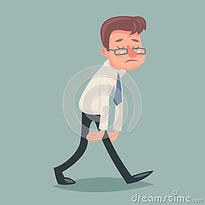 Vintage Businessman Walk Sad Tired Weary Character Vector Illustration