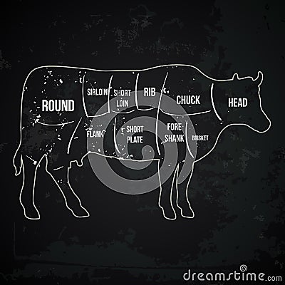 Vintage butcher cuts of beef menu chalk vector Vector Illustration