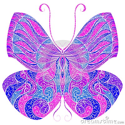 Vintage butterfly with floral abstract ornament. Colorful vector illustration Vector Illustration