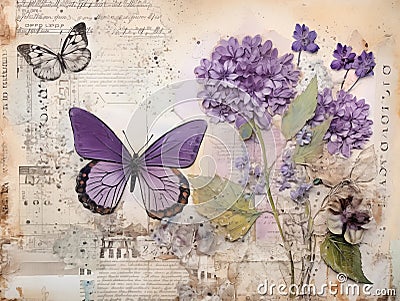 Vintage butterfly paper montage scrapbook page Stock Photo
