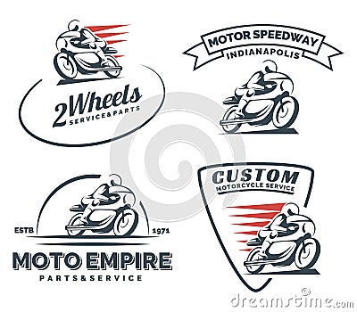 Vintage cafe racer motorcycle logo, badges and emblems. Vector Illustration