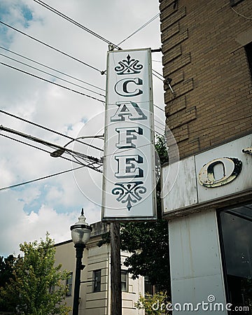 Vintage cafe sign, Owego, New York Editorial Stock Photo