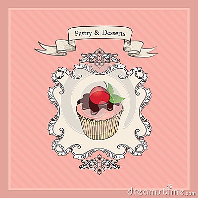 Vintage Cakes Banner. Sweets Retro Label. Sweets and Desser Stock Photo