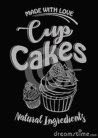 Vintage cakes with cream poster design on chalk board, vector. Vector Illustration
