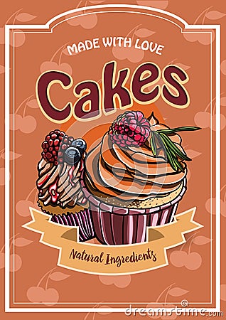 Vintage cakes with cream poster design vector. Vector Illustration