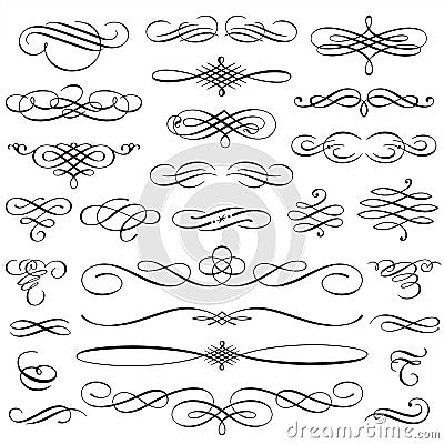 Vintage Calligraphic Design Elements Swirls Vignettes And Page D Vector Illustration