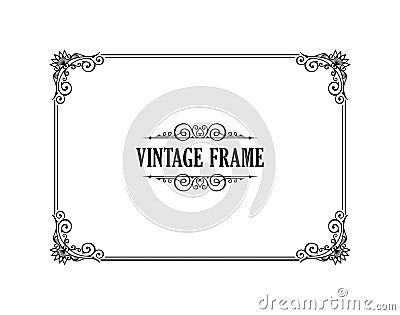 Vintage calligraphic frame. Black and white vector border of the invitation, diploma, certificate, postcard Vector Illustration