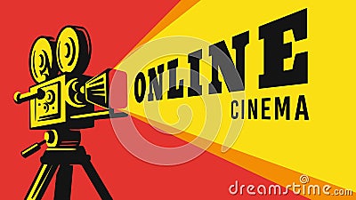 Vintage camcorder showing movie with movie caption Vector Illustration