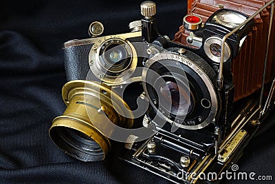 Vintage camera.Black background. Stock Photo
