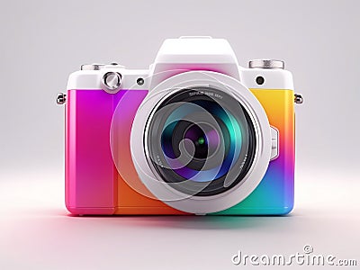 3d colorful camera isolated on gradient color background, isometric 3d design. Stock Photo