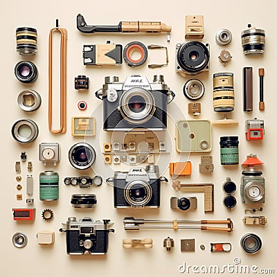 Vintage Cameras and Parts Stock Photo