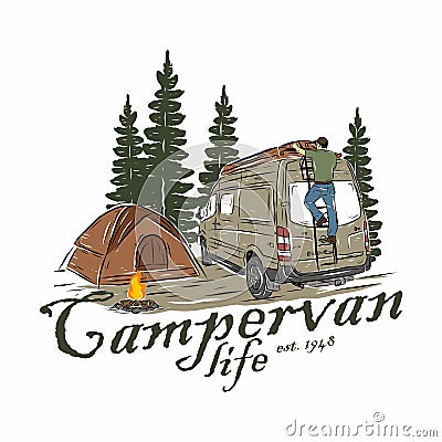 Vintage campervan life illustration vector Vector Illustration
