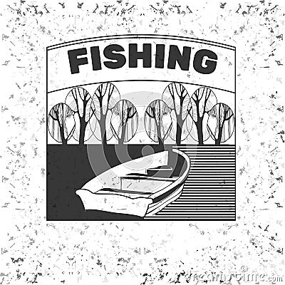 Vintage camping and outdoor adventure emblems, logos and badges. Camping equipment. Fishing in the forest. Vector Illustration