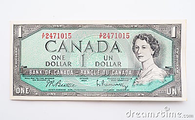 Vintage Canadian Dollar Bill Editorial Stock Photo