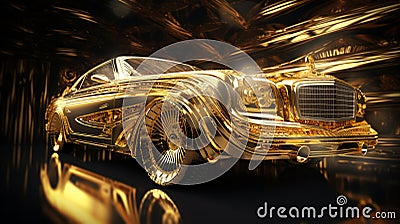 Vintage car completely covered in gold Stock Photo