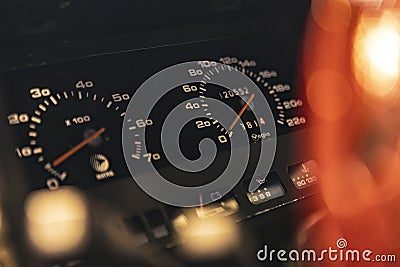 Vintage Car Odometer with Dashboard Gauges Editorial Stock Photo