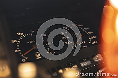 Vintage Car Odometer with Dashboard Gauges Editorial Stock Photo