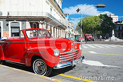 Vintage car parked on a famous street in Havana Editorial Stock Photo