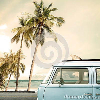 Vintage car parked on the tropical beach Stock Photo