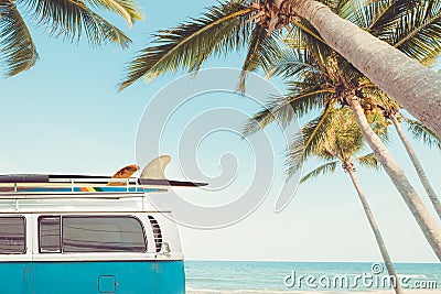 Vintage car parked on the tropical beach Stock Photo