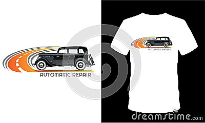 Automatic Repair Vintage Car Design T Shirt Stock Photo