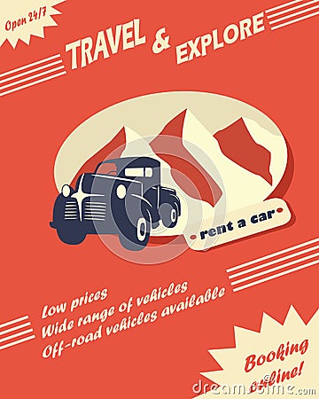 Vintage car rental flyer Vector Illustration