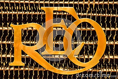 Vintage car. REO Motor Car Company emblem. radiator grille. Editorial Stock Photo