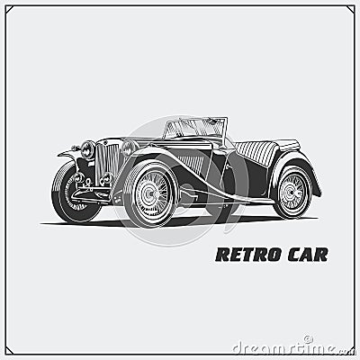 Vintage car. Retro car. Classic car emblem. Vector Illustration