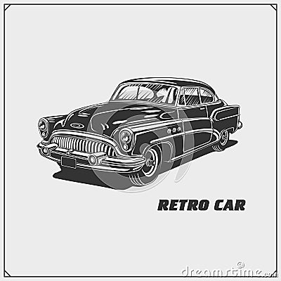 Vintage car. Retro car. Classic car emblem. Vector Illustration
