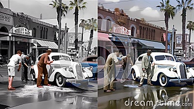 Vintage Car Washing, Made with Generative AI Stock Photo