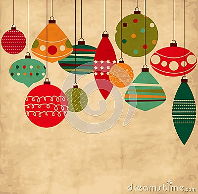 Vintage card with Christmas balls Vector Illustration